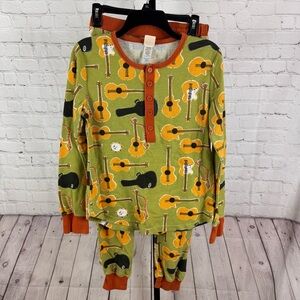 Munki Munki Guitar Print Thermal Ling Sleeve Pants PJ Set Size Medium
